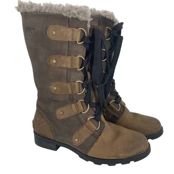 Sorel Emelie Combat Winter Shearling Leather Tall Boots Size 6 - Picture 1 of 10